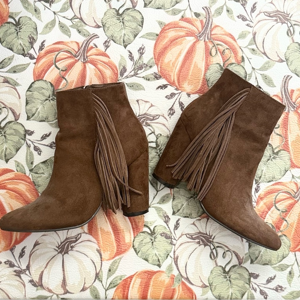 Brown Suede Fringe Ankle Boots